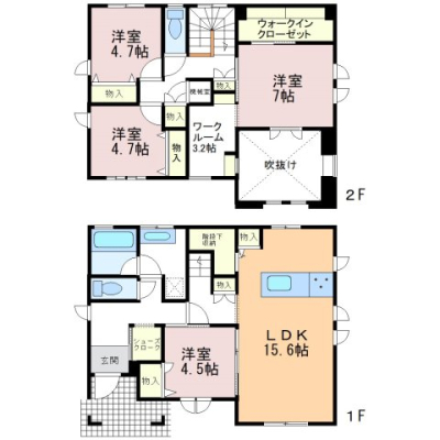  ��Ԃ�L�����p�������l��LDK�A2�K�ɂ�3.2���̃��[�N���[��������A�e�����[�N���̃X�y�[�X�Ƃ��Ċ��p�ł��܂���K�i�����[��WIC�ASIC�ȂǖL�x�Ȏ��[�����͂ł��B