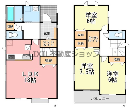  �y�Ԏ��}�zA�����@�Ԏ��}�ł��B 1�K�͍L�X18����LDK�ŁA2�K�A3�����e���[���ł���