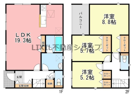  �y�Ԏ��}�z2�����@�Ԏ��}�ł��B 3LDK�̊Ԏ��ŁA�e�����ɂ͎��[�����Ă��܂���