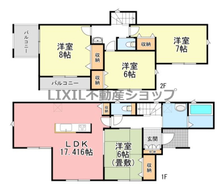  �y�Ԏ��}�z5�����@�Ԏ��}�ł��B 4LDK�̊Ԏ���1�KLDK�́A�m���Ɨאڂ��Ă��邽�ߍL�����g�������܂���